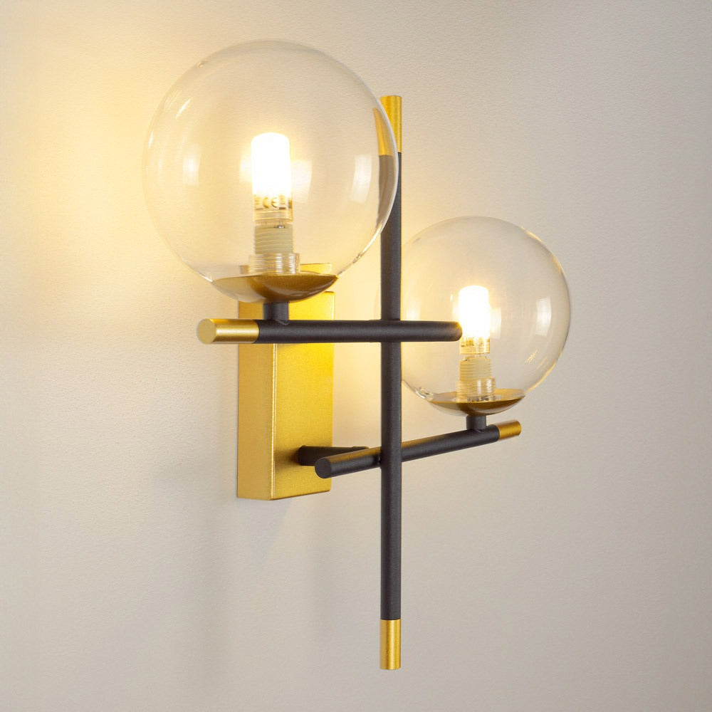 Zwarte wandlamp met gouden details, 2-lamps - Niya