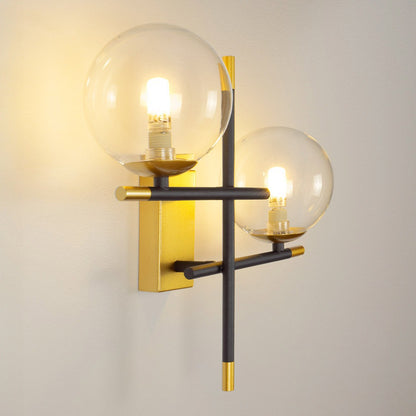 Zwarte wandlamp met gouden details, 2-lamps - Niya