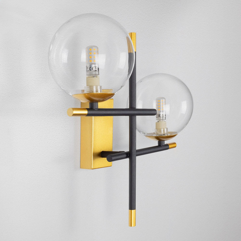 Zwarte wandlamp met gouden details, 2-lamps - Niya