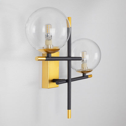 Zwarte wandlamp met gouden details, 2-lamps - Niya