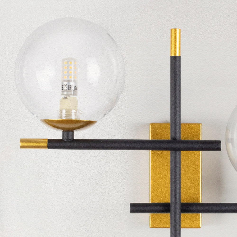 Zwarte wandlamp met gouden details, 2-lamps - Niya