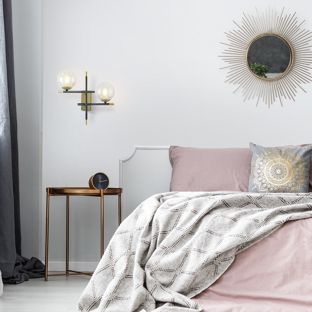 Zwarte wandlamp met gouden details, 2-lamps - Niya