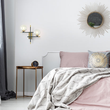 Zwarte wandlamp met gouden details, 2-lamps - Niya